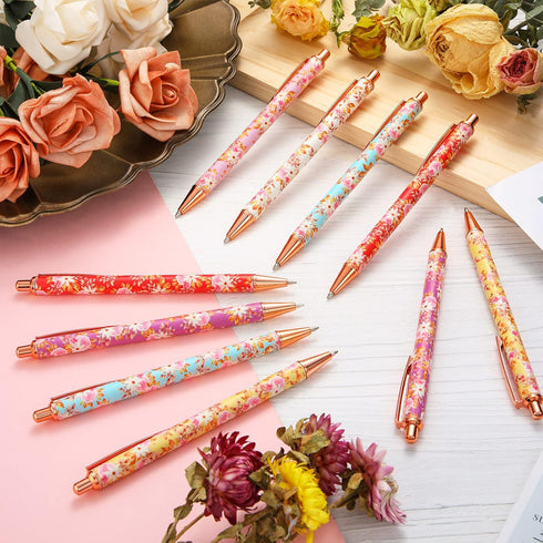 12 Pcs Floral Pens Flower Ballpoint Pens Pretty Fancy Pens for Women Girls Cute Black Ink Medium Point Pen Retro Retractable Pens for Gift to Teac...