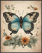 Posterizer 1 pcs- Blue butterfly with wild yellow flowers-Art for Animal Lovers-Floral Botanical Art- Gift for Men Women Entrepreneur Teens-Decor ...