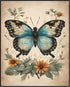 Posterizer 1 pcs- Blue butterfly with wild yellow flowers-Art for Animal Lovers-Floral Botanical Art- Gift for Men Women Entrepreneur Teens-Decor ...