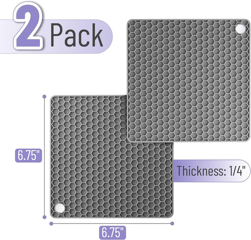 BTaT- Silicone Trivet Mats, 2 Pack, Gray Silicone Trivet, Silicone Hot Pads for Kitchen, Silicone Trivets for Hot Pots and Pans, Silicone Hot Pad,...