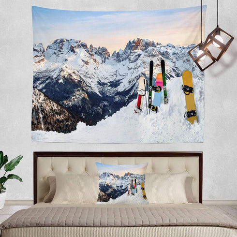Shrahala Snow Tapestry, Three Snowboards Ski Standing Snow Slope Mountains Wall Hanging Large Tapestry Psychedelic Tapestry Decorations Bedroom Li...