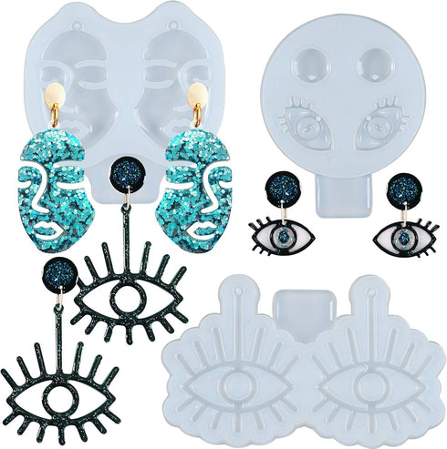 FUNSHOWCASE Evil Eye Earring Epoxy Resin Silicone Molds Woman Face Dangle Jewelry Casting Supplies 3-Bundle...