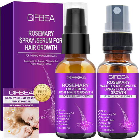 Rosemary Oil Hair Growth Serum W/Rosemary Water & Rice Water Spray Hair Growth,Biotin Castor Oil Argan Oil Caffeine Keratin Reduce Hair Loss,Resto...
