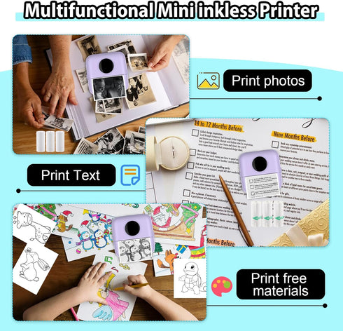 HuiJuKeJi Mini Sticker Printer Bluetooth Smart Pocket Inkless Thermal Printer with 11 Rolls Thermal Paper and Sticker for iOS&Android, Portable Re...