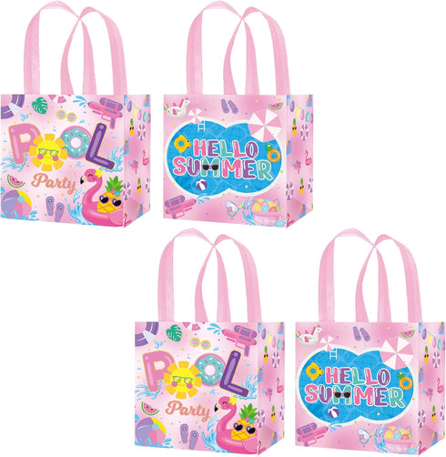 C L cooper life 12pcs Summer Pool Party Gift Treat Bags with Handles Pink Hello Summer Theme Non-Woven Bags for Girls Beach Pool Birthday Party Ha...
