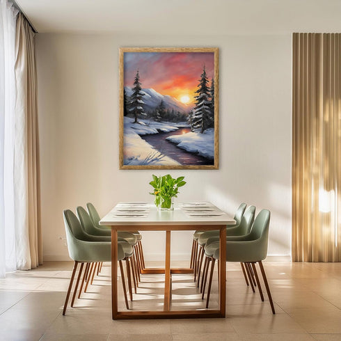 Posterizer 1 pcs-beautiful scenary of snowy winter in oil painting style-4-Landscape & Nature Art-GIft for Men Women Teens-Dining Room Decor- unfr...