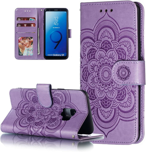 EYZUTAK Mandala Case for Samsung Galaxy S9, Premium Leather Flip Wallet Card Slots Magnetic Stand Protective Cover Ultra Slim Case with Lanyard, E...