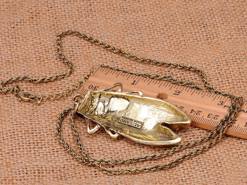 Alilang Big Antique Golden Tone Orange Amber Vintage Insect Cicada Beetle Bug Chain Pendant Necklace...