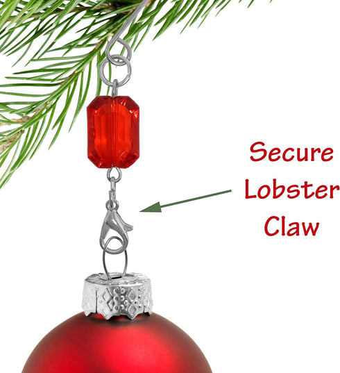 Christmas Ornament Hooks - Set of 20 Red and Green Acrylic Jewels - Silver Wire Ornament Hangers - Decorative Scroll S-Hook with Lobster Claws - H...