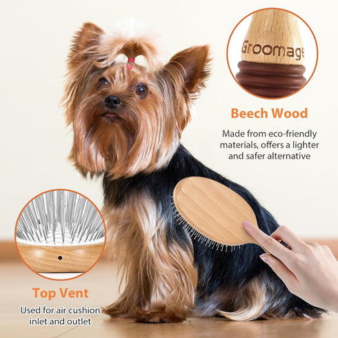 Dog Brush, Pin Brush for Dogs, 27mm Extra Long Pin Brush, Dog Grooming Brush for Shedding, Dog Brush for Long Haired Dogs - Beech Wood Material, N...