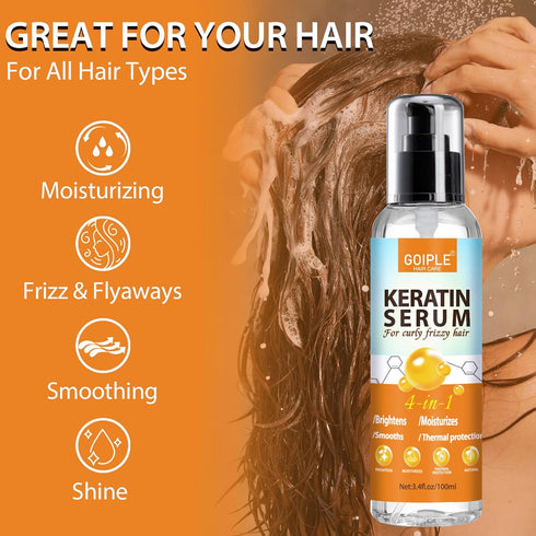 Keratin Protein Hair Serum for Frizzy Hair - Keratin Hair Serum Nourishes & Repair Hair with Castor Oil for Dry Damaged Hair - Keratin Hair Treatm...