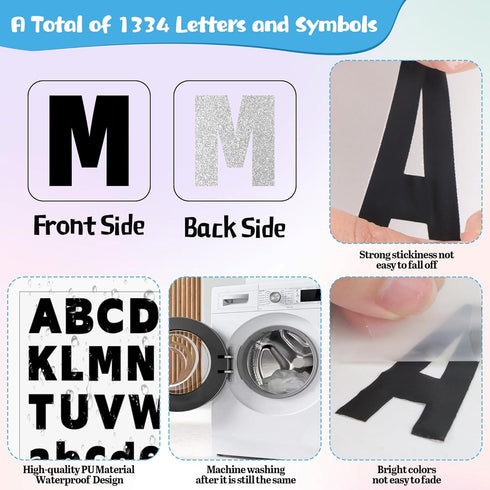 12 Sheets Iron On Letters 1200Pcs Vinyl Iron On Letters for Clothing 0.75 Inch Heat Transfer Letters with A-Z Heat Press Alphabet Stickers for Fab...
