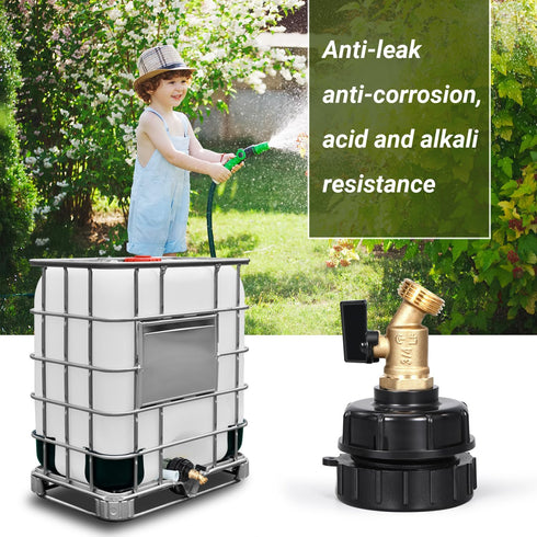 IBC Tote Adapter, 275-330 Gallon ibc tote fittings Hose Faucet Valve Tool with Ball Valve for Garden Hose Connector (2.44inch Fine Threads to 3/4i...