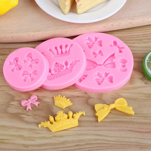 Bow Silicone Fondant Mold Crown Chocolate Candy Mold Cupcake Top Decoration, Pastry, Biscuit Decoration, Chocolate, Jewelry, DIY Craft Items, Birt...