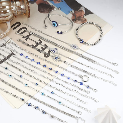 ORAZIO Evil Eye Bracelets Protection 16Pcs Bracelets Aesthetic Chain Bangle Bracelets Set Stackable Mexican Bracelets Gold Evil Eye Jewelry Mal De...