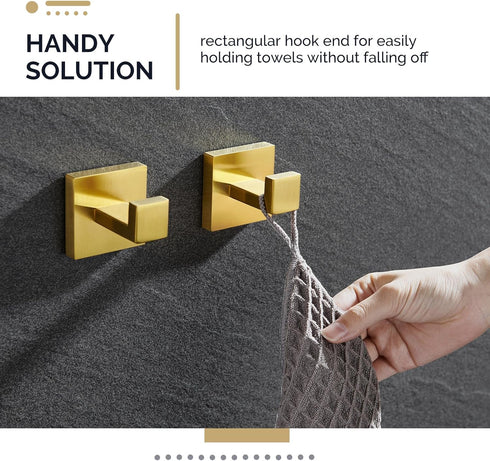 Angle Simple Towel Hook Brushed Gold 2 Pack, 304 Stainless Steel Square Robe Hook for Bathroom...