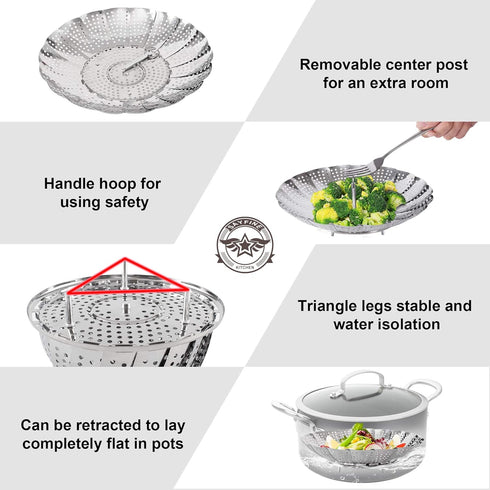 Steamer Basket, Stainless Steel Vegetable Steam Baskets for Steaming Cooking Expandable to Fit Various Size Pot (5.5" to 9.3")...