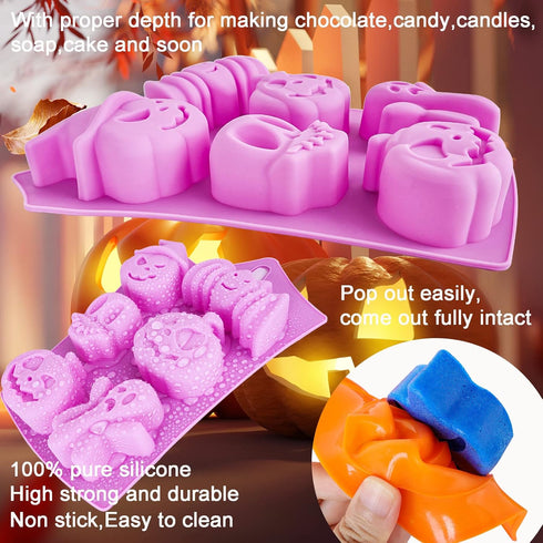 Pumpkin Silicone Mold Halloween Cake Mold 5 PIECE Chocolate Molds Silicone with Ghost Pumpkin Bat & Witch Hat Cookie Molds for Candy Gummy Jello I...