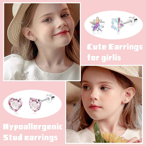THUNARAZ 16 Pairs Hypoallergenic Screw Back Earrings for Women Girls Surgical Steel Tiny CZ Pearl Ball Heart Flower Screwback Flat Back Stud Earri...