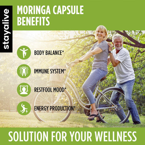STAY ALIVE Pure Moringa Capsules, 20000mg Equivalent, 120 Vegan Moringa Pills, Immune, Digestive & Body Support, Green Superfood with Extra Streng...