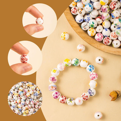 ToBeIT 100pcs Flower Ceramic Beads Craft Porcelain Bead Colorful Bead Set Chinese Handmade Spacer Ceramic Beads for Jewelry Making Necklace Bangle...
