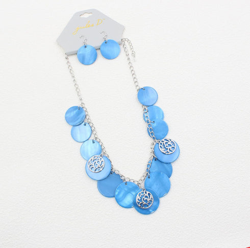 Statement Shell Disc Beaded Necklace Big Chunky 18” Necklace and Earrings Set for Women Holiday...
