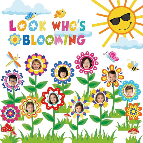 88Pcs Flower Bulletin Board Decorations Set Look Who’s Blooming Classroom Decoration Growth Mindset Photo Posting Craft Cutouts for School Offices...