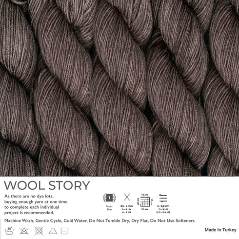 Estako Wool Story Hand Painted 100% Superwash Merino Wool. Super Fino (1) / 3.52 Oz - 100 gr / 382 yard - 350 mt (7805 - Deep Taupe)......