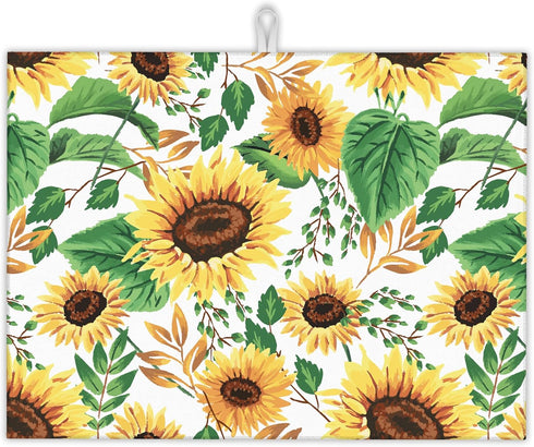 Summer Sunflowers Dish Drying Mats 18x24 Inch,Leaves Dish Pad Drying Rack Mat for Kitchen Counter Ultra Absorbent Microfiber Dishware Coffee Maker...