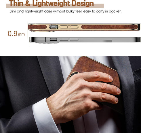 LOHASIC for iPhone 13 Pro Max Case, Vintage Leather Thin Slim Luxury PU Soft Flexible Bumper Non-Slip Grip Anti-Scratch Protective Cover Phone Cas...