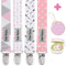 Dodo Babies Pacifier Clip with Case Set - 5-Piece Set, Pink & Gray Prints - Universal Binkie Clip & Holder Fits Most Pacifiers & Teethers - Secure...