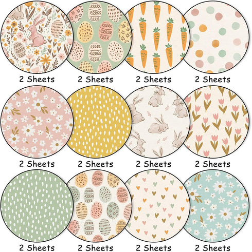 24 Sheets Easter Pattern Paper Bunny Rabbit Egg Floral Scrapbook Paper Double Sided Collection Spring Decorative Craft Paper For DIY Card Making J...
