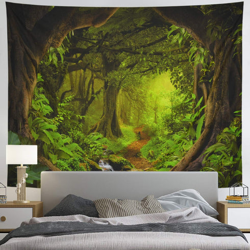 Tushelia Forest Tapestry Psychedelic Tree Cave Tapestries Fantasy Nature Landscape Backdrop Tapestries Stream Through Rainforest Jungle Tapestry W...