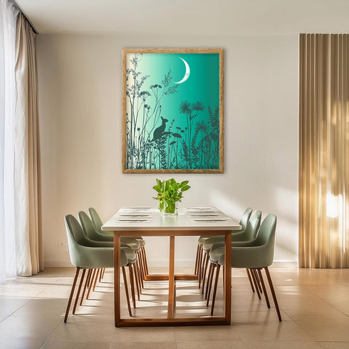 Posterizer 1 pcs-whimsical surreal forest scene with little bunny in moonlight 2-Fantasy & Fiction Art-Art for Animal Lovers-Gift for Daughter, So...