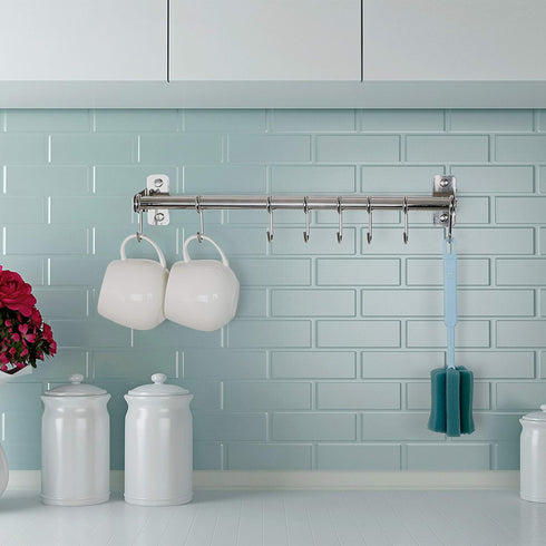 Dseap Kitchen Utensil Holder Hanger, Pot and Pan Rack wall mount, Kitchen Rail with 8 Hooks for Hanging Cooking Utensils, Mugs, Spoons, Wall Mount...