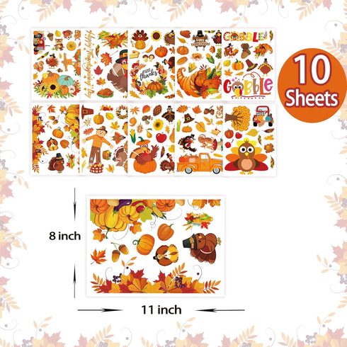 Thanksgiving Fall Window Clings Decorations, 10 Sheets Thanksgiving Window Stickers for Kids Home Office Classroom Party Glass Windows Double Side...