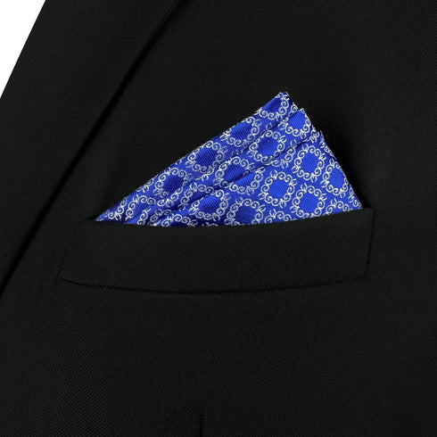 S&W SHLAX&WING Pocket Square for Men Azure Blue White Pattern Geometric Elegant for Suit...
