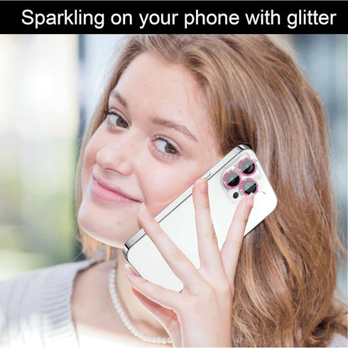 [3+1 Compatible with iPhone 14 Pro & iPhone 14 Pro Max Camera Lens Protector Glitter Bling, Tempered Glass Clear Camera Cover Screen Protector Met...