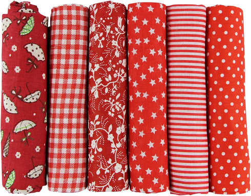 UOOOM 6pcs 50 x 50cm Patchwork Cotton Fabric DIY Handmade Sewing Quilting Fabric Different Designs (Tone-Red)...