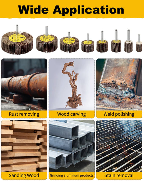 8 Pcs Flap Wheel Sander Set, 1/4" Shank 8Size Flapper Wheel, SHITIME Long-Lasting Cylindrical Shape Sanding Wheel for Removing and Polishing Rust ...