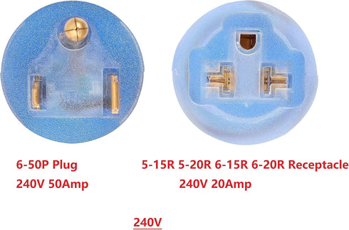 ONETAK NEMA 6-50P to 5-15R 5-20R 6-15R 6-20R Compact 240V 50 Amp 3 Prong Male Plug to 240V 15 Amp 20 Amp 3 Prong Female Receptacle Generator Welde...