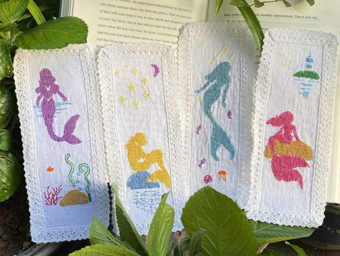 5 pcs mermaid Bookmark Cross Stitch Kits,Small Easy, Bookmarks Cross Stitch,14 Count Counted Cross Stitch Kits,Cotton Thread, Cotton cat Bookmarks...
