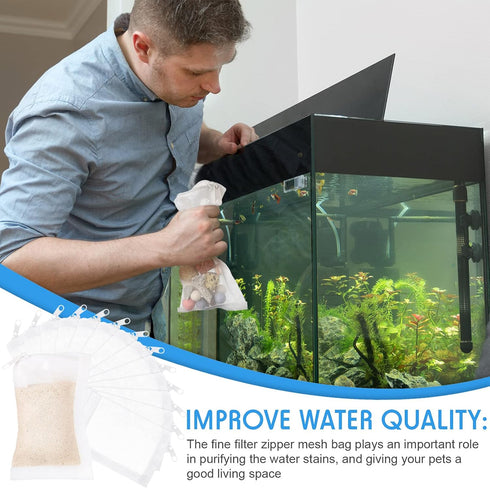 Geiserailie 15 Pieces Aquarium Filter Media Bags 150 ?m Fine Filter Bags Mesh Reusable Bags with Zipper for Activated Carbon Resins Filter (Nylon,...