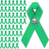 50 Pack Green Satin Awareness Ribbons with Clutch Pins (3.5 in)...