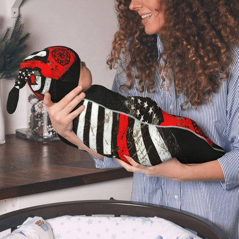 USA Thin Red Line Firefighter Axe Pattern Baby Newborn 100% Cotton Swaddle Blanket with Beanie Hat Set Cotton Receiving Blankets Sleep Sack for Gi...
