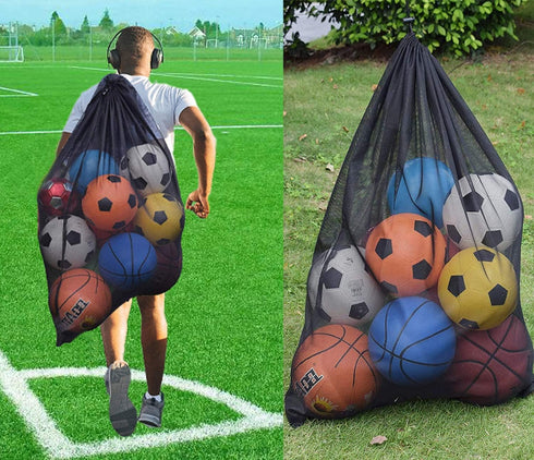 Heavy Duty Mesh Ball Bag, Drawstring Sport Equipment Storage Bag for Basketball, Soccer, Sports Beach and Swimming Gears with Adjustable Shoulder ...