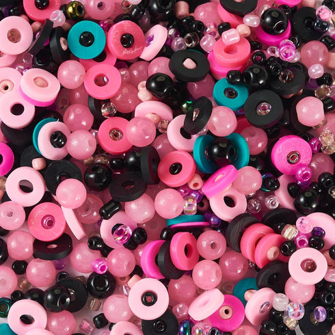 Assorted Pink and Black Beads Kit Pink Heishi Clay Beads Black Pearl Beads Glass Seed Beads Small Rondelle Pony Beads for Crafts DIY Bracelet Jewe...