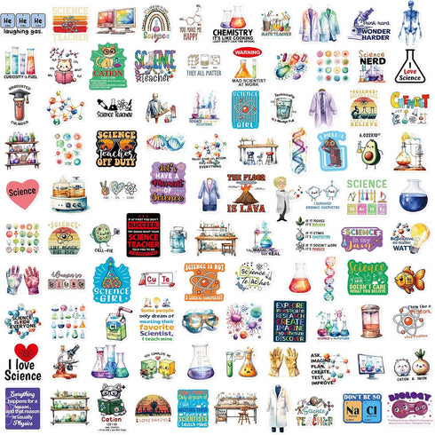 100 Pcs Natural Science Stickers Physics Chemistry Biology Experiment Vinyl Waterproof Stickers Student Laboratory Decals for Laptop Water Bottle ...
