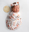 Newborn Baby Snug Wrap Baby Girl Receiving Blanket Swaddle Blanket with Headband Beanie Set and Name Card (Orange Floral)...