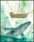 Posterizer 1 pcs-watercolor inspired art-grand whale and a ship 2-Coastal & Nautical Art-Collectibles & Fine Art-Living Room Bedroom Decor- unfram...